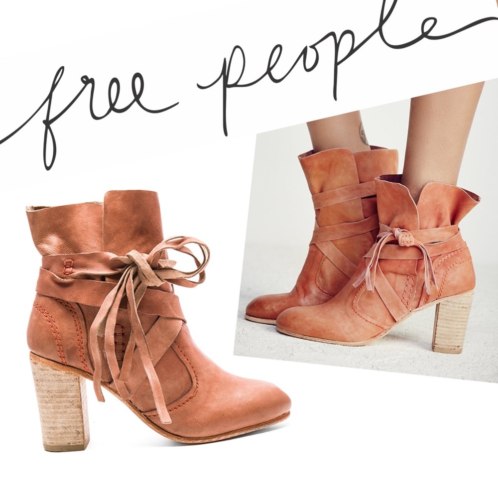 Free People Rust Tan Leather Wrap Ankle Boots
